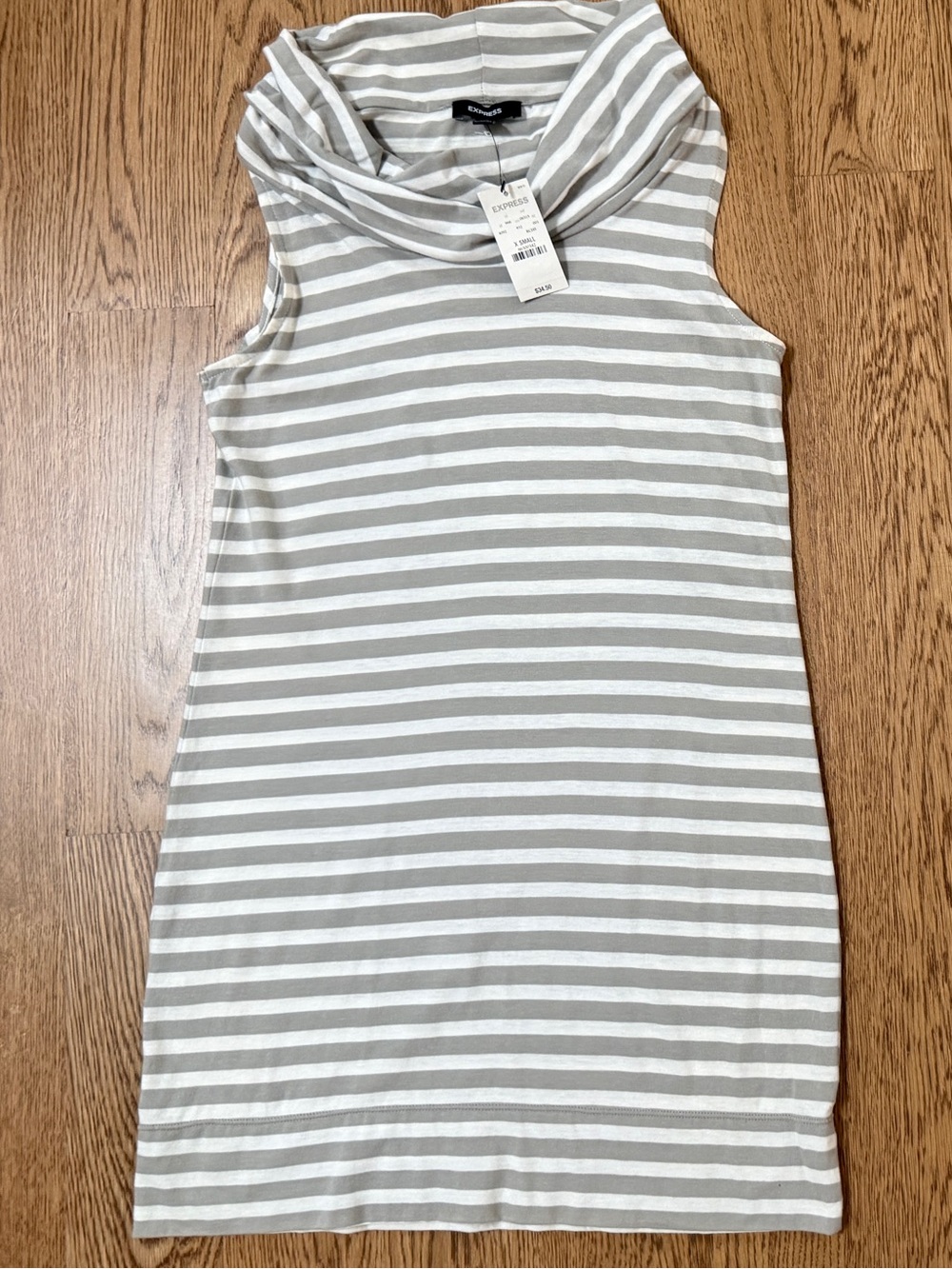 NWT! Sleeveless Gray & White Striped cowl neck jersey Dress - Express